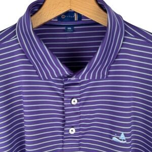 Stitch Golf Mens XXL Purple White Striped Performance Polo Shirt Whale Tree Logo
